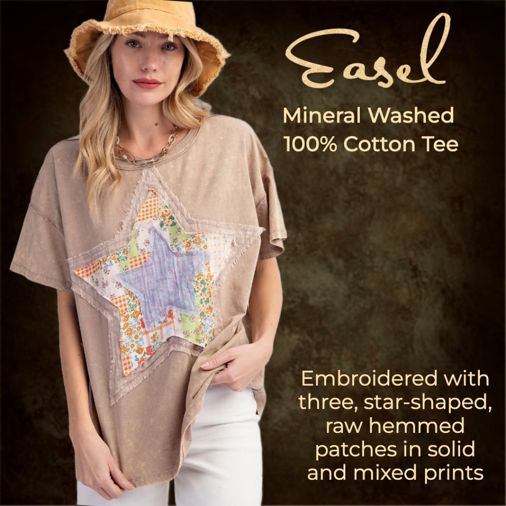 EASEL "The Stars" Loose & Lightweight Mineral Washed 100% Embroidered Cotton Tee